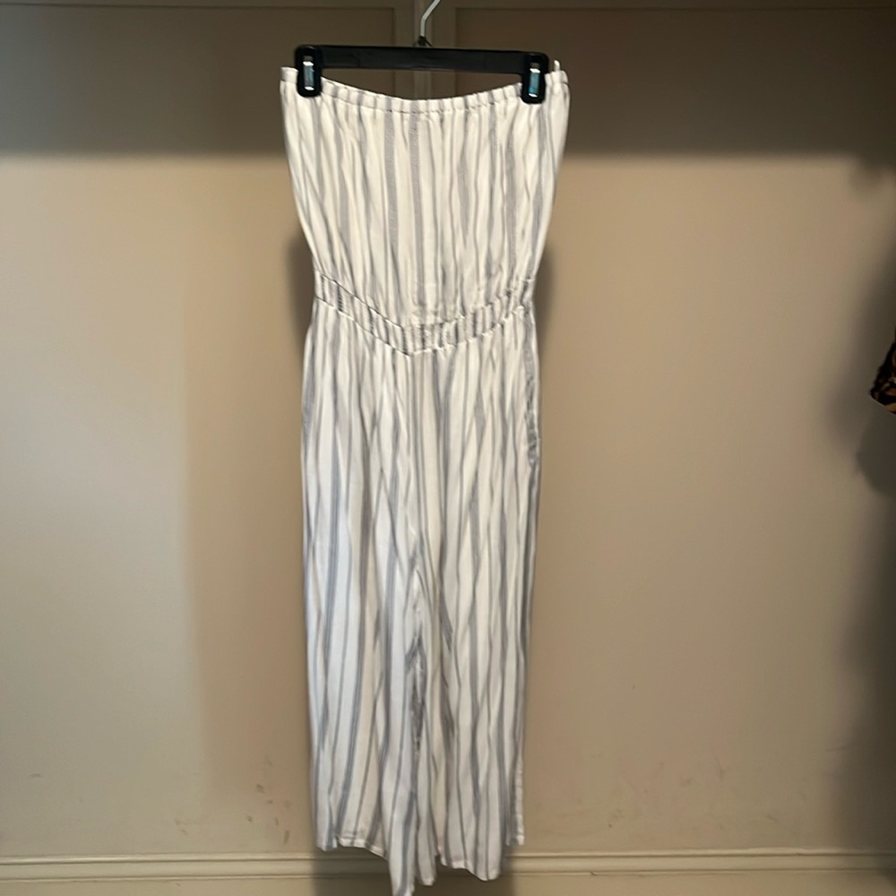 Hem & Thread Navy and White Striped Jumpsuit